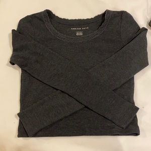 American eagle cropped long sleeve with lace neck
